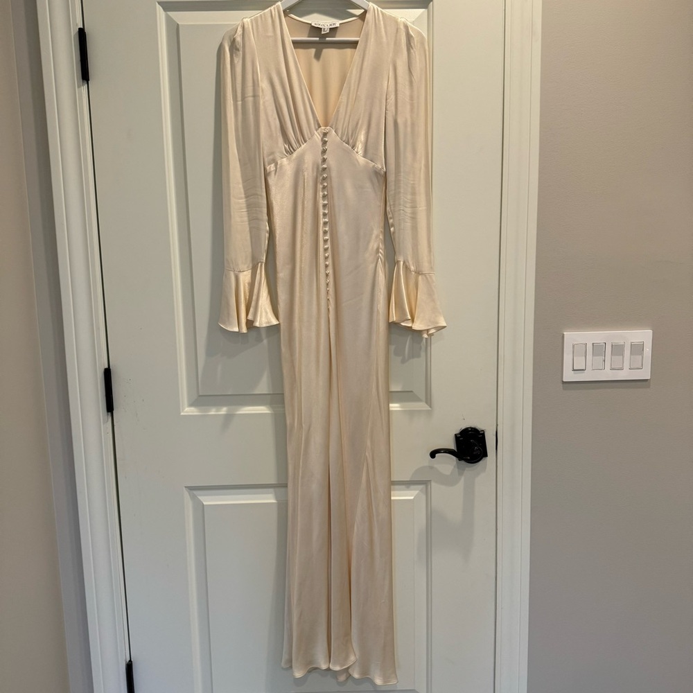 Shona Joy La Lune Frill Cuff Bias Midi Dress in Cream size 4 - Picture 3 of 10